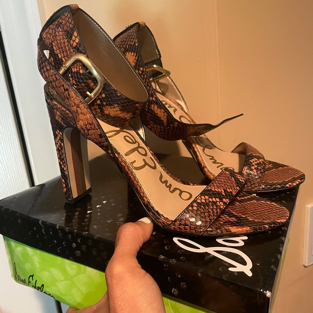 SAM EDELMAN Snakeprint Block Heels Sz 10